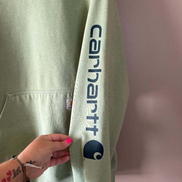 Men's Big and Tall 2XL Carhartt Sage Green Pullover Hoodie Loose Fit - Picture 4 of 11